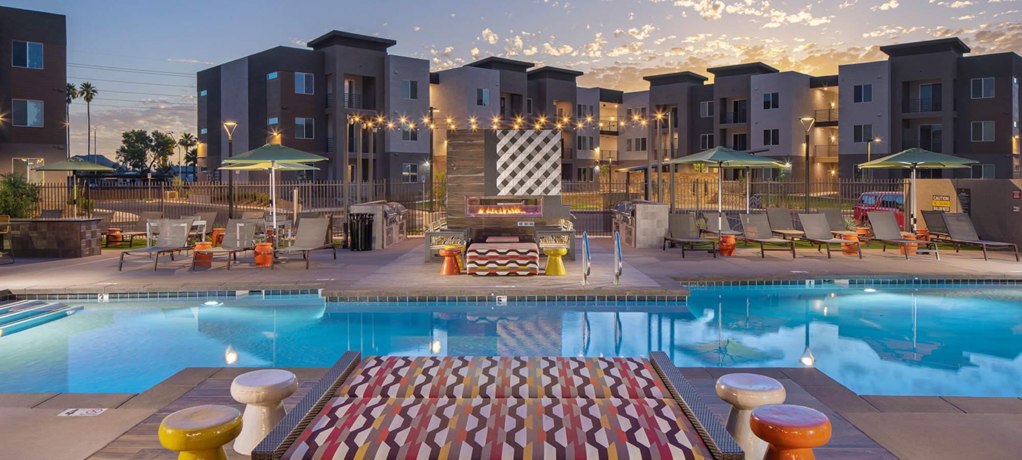 A beautiful evening at the pool Hangar at Thunderbird, Glendale, Arizona