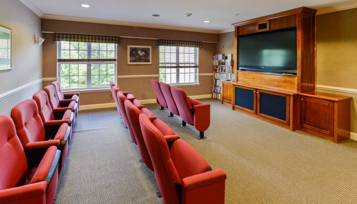 Private movie theater at Horizons at Franklin Lakes Apartment Homes in Franklin Lakes, New Jersey