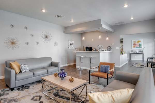 Ultra-modern living room in a model apartment at 544 Southern Apartments in Mesa, Arizona