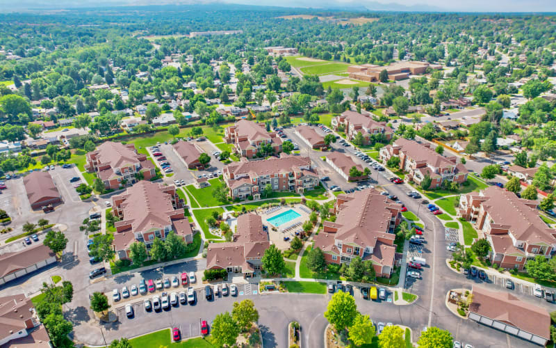 Aerial view of Bear Valley Park and the surrounding area in Denver, Colorado