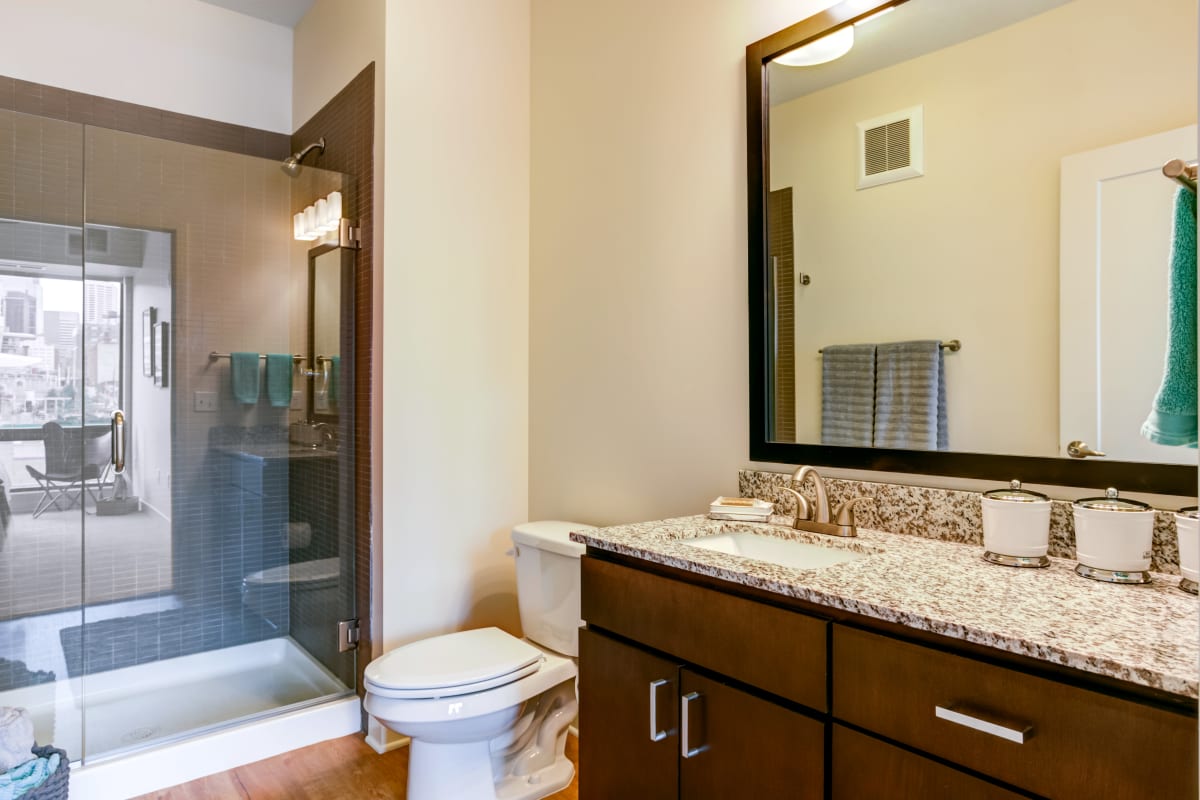 Apartment bathroom at Junction Flats in Minneapolis, Minnesota