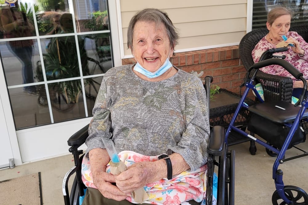 Resident enjoying fresh air at Carolina Gardens at Lexington in Lexington, South Carolina