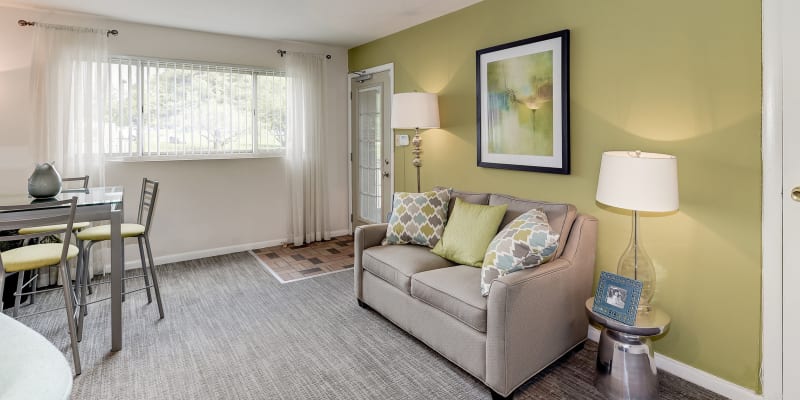 Model living room at Barclay Square Apartments in Baltimore, Maryland