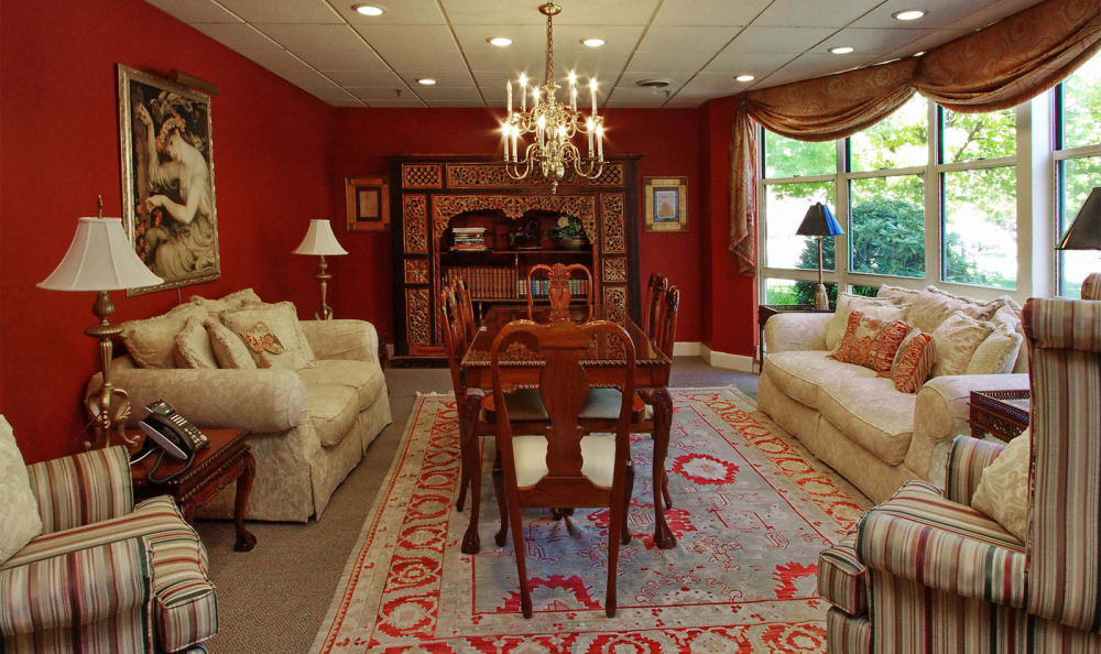 Indoor community area at Equinox Terrace in Manchester Center, Vermont