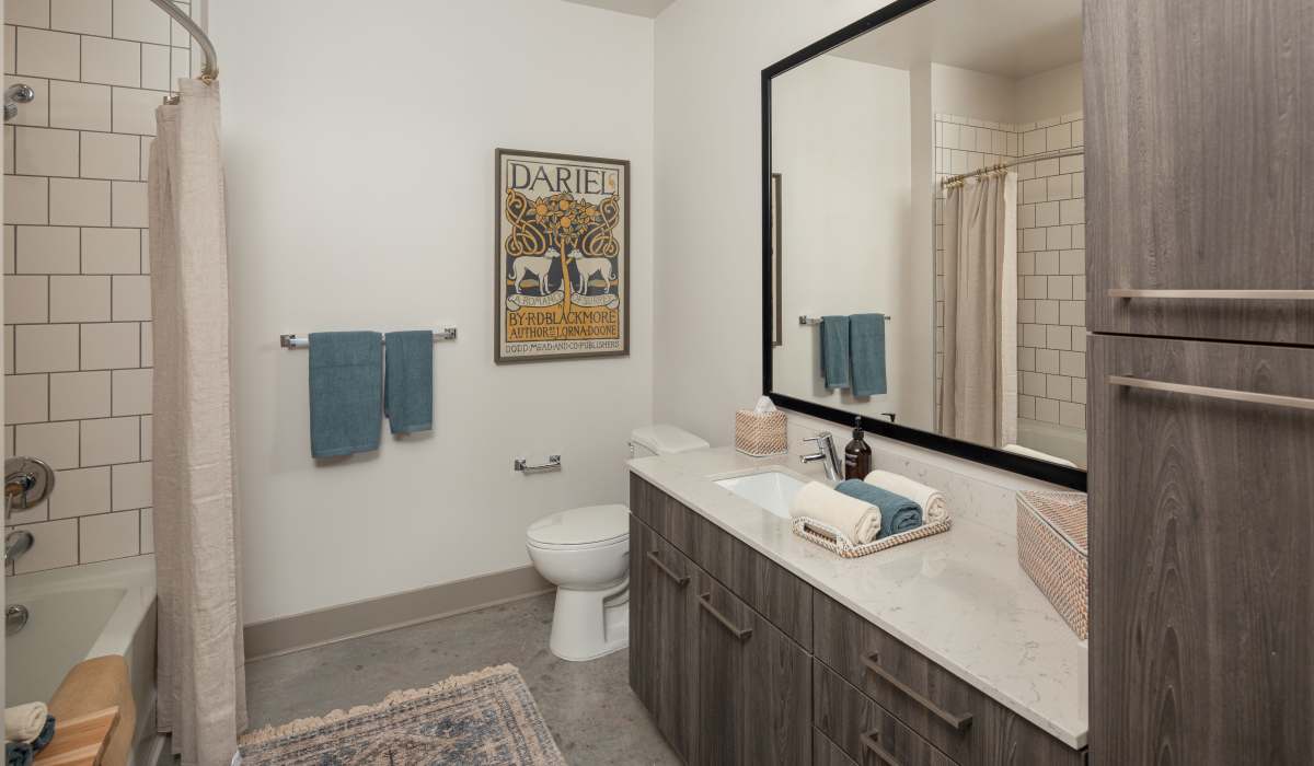 Apartment bathroom at Venable Durham Apartments in Durham, North Carolina