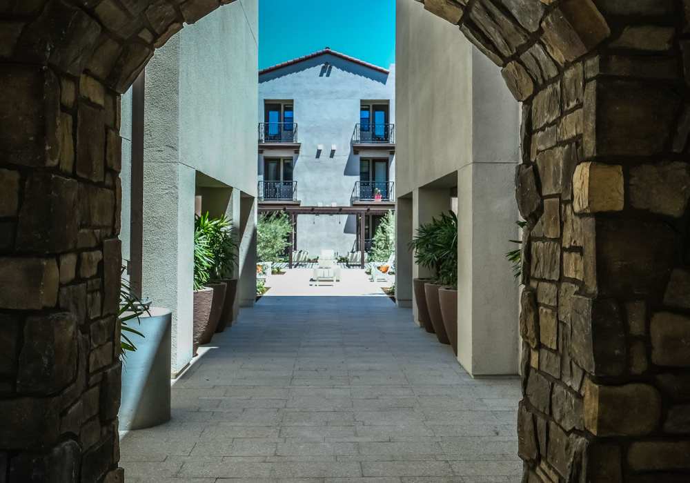 Apartment courtyard at The Courtyards Pacific Village in San Diego, California