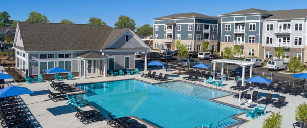 Pool and clubhouse at The Compass at Springdale Park in Richmond, Virginia