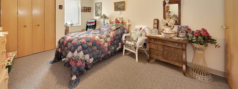 Resident bedroom at Bell Tower Residence Assisted Living in Merrill, Wisconsin