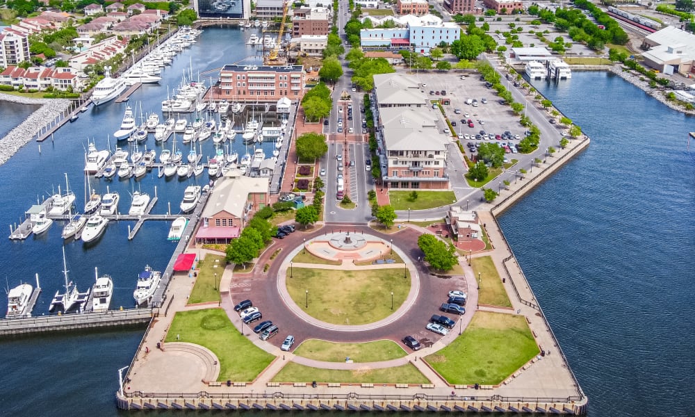 Aerial view of harbor nearby at The Emory in Pensacola, Florida