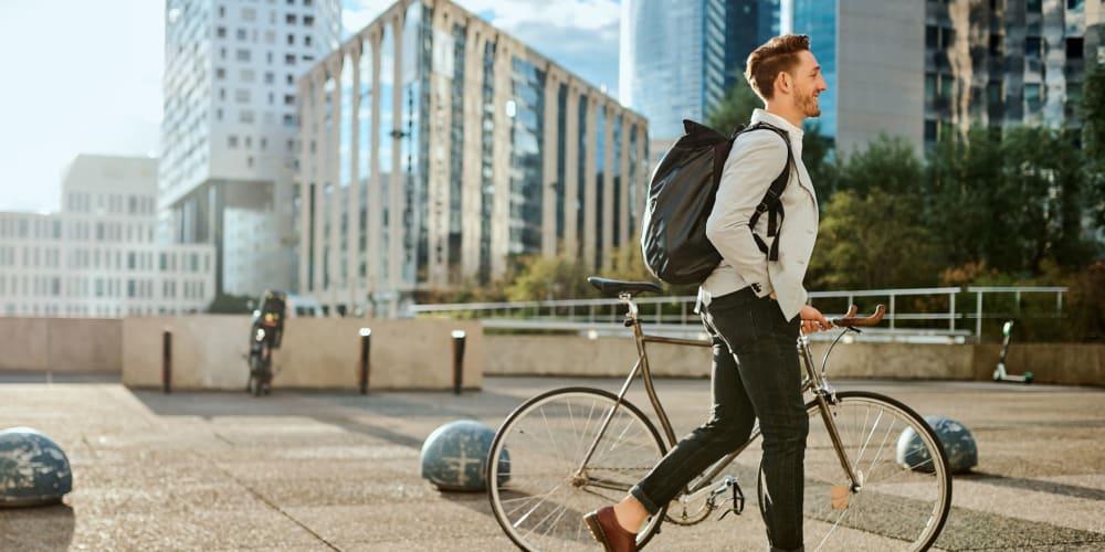 A resident walking through downtown on their way to work near Ellington Midtown in Atlanta, Georgia