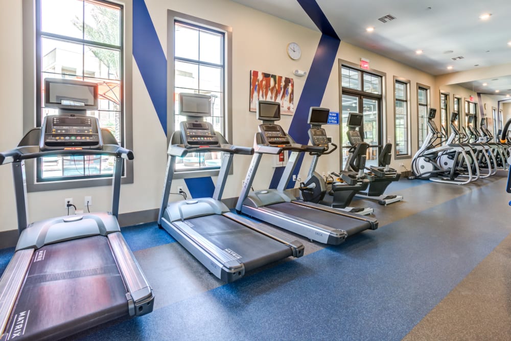 Fitness center with a variety of cardio equipment at Town Commons in Gilbert, Arizona
