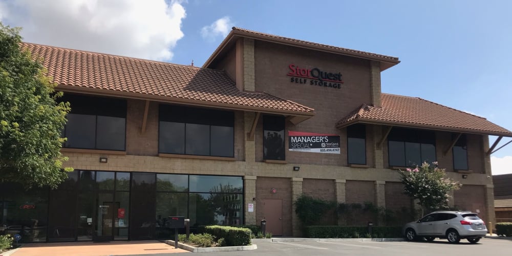 The exterior and parking lot of StorQuest Self Storage in Thousand Oaks, California