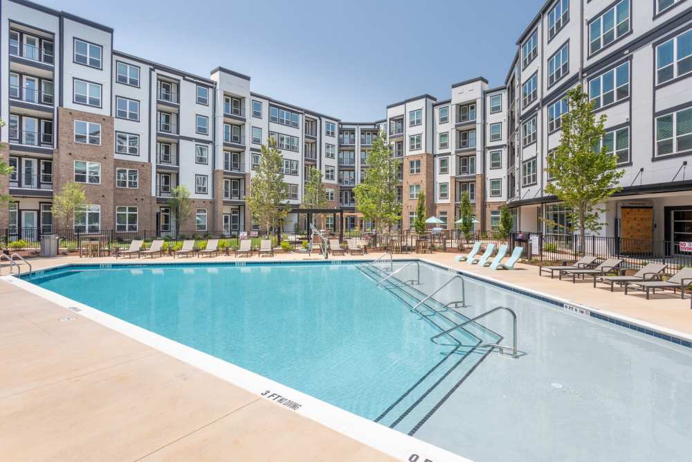 Swimming pool in front of an apartment at District at 54 in Raleigh,North Carolina