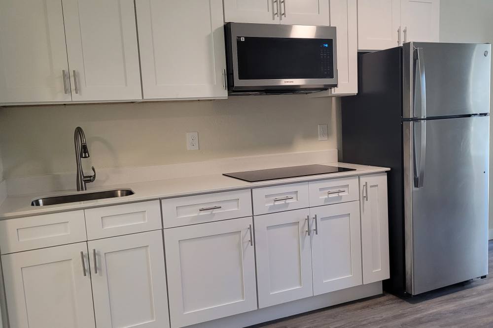 Apartment kitchen with fridge at Springwood Place Apartments in Columbia, South Carolina