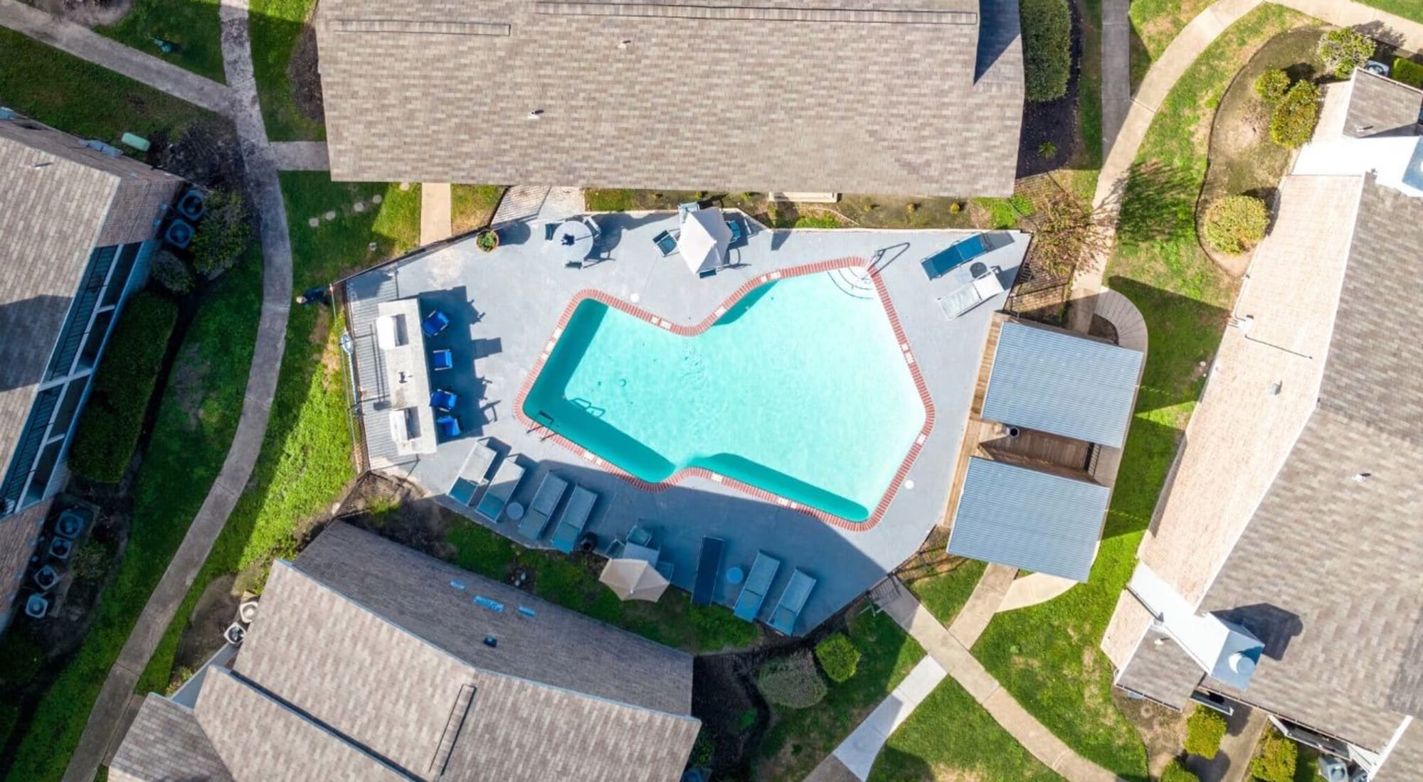 Aerial view of the pool at Victoria Station in Victoria, Texas