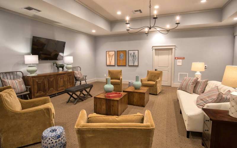 Upgraded seating area with couches , tv at The Barclay at Clemson in Clemson, South Carolina