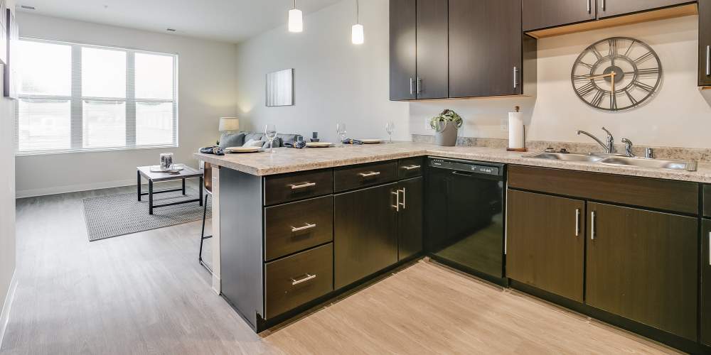 Modern kitchen at Eva Manor in Pleasant Prairie, Wisconsin