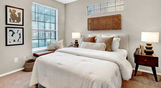 Furnished bedroom at Carrollton Park of North Dallas Apartments in , TX