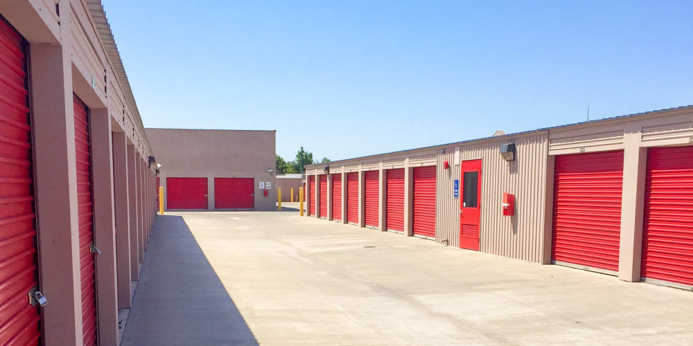 Outdoor units with colored doors at StorQuest Self Storage in Dallas, Texas