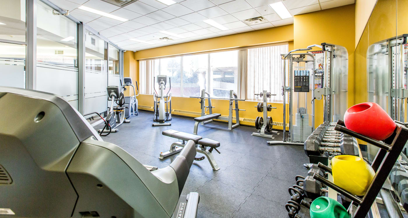 Modern fitness center at Park Square in Edmonton, Alberta