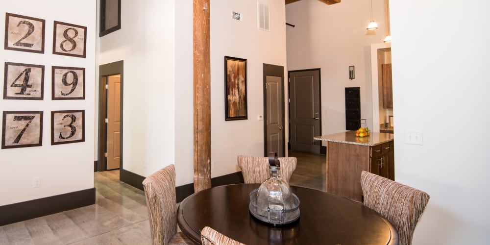Rendering dinning table at Loray Mill Lofts in Gastonia, North Carolina