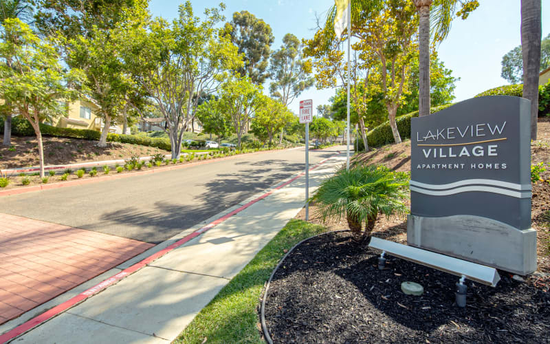 The front sign at Lakeview Village Apartments in Spring Valley, California