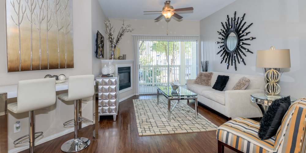 Living room with premium features at One Belmar Place in Lakewood,Colorado