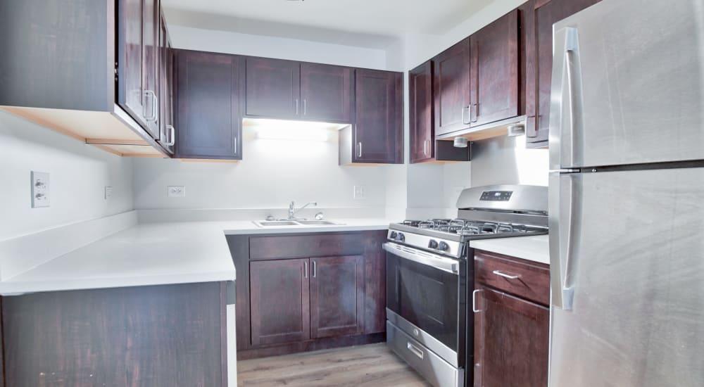 Fully equipped kitchen at BJ Wright Court Apartments in Chicago, Illinois