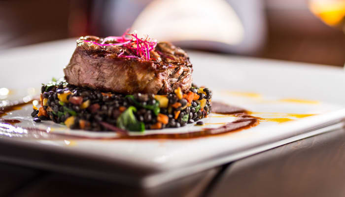 Ornate steak dish at The Springs at Happy Valley in Happy Valley, Oregon
