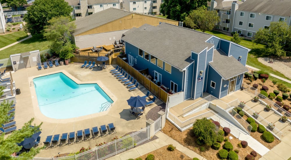 Swimming pool and large deck at The Candles Apartments in Springfield, Illinois