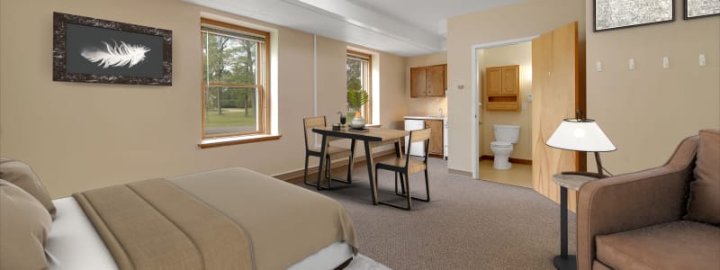 Studio resident apartment at Bell Tower Residence Assisted Living in Merrill, Wisconsin