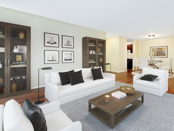 Family room with couches and chairs at Lakeside Apartments in Lisle, Illinois