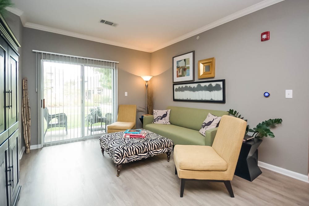 Wood flooring in an apartment living room at Providence Trail in Mt Juliet, Tennessee