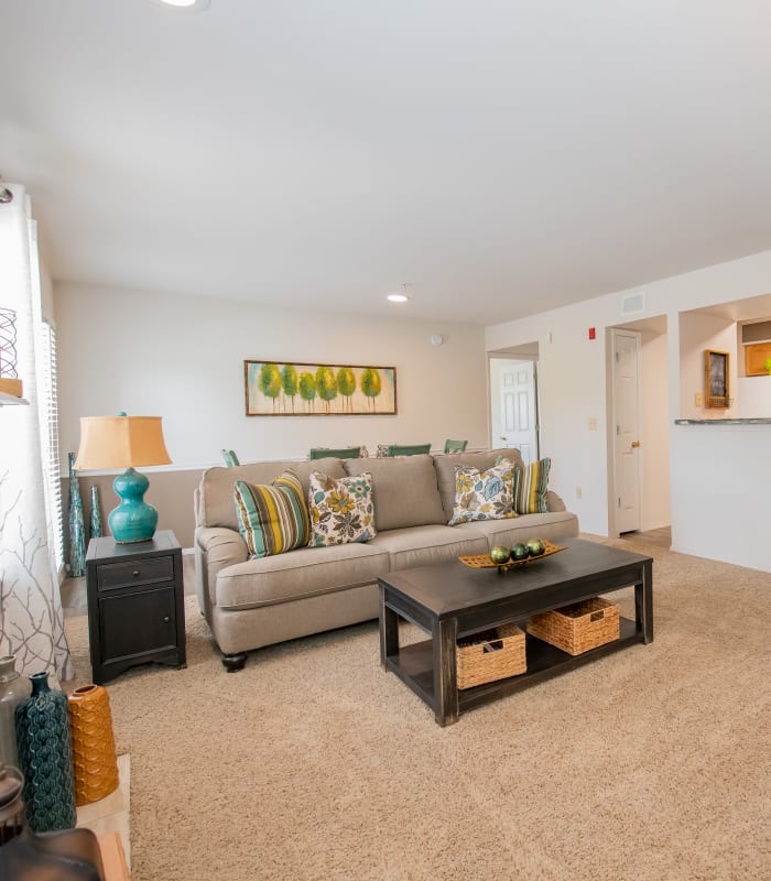 Spacious living room at Crown Pointe Apartments in Oklahoma City, Oklahoma