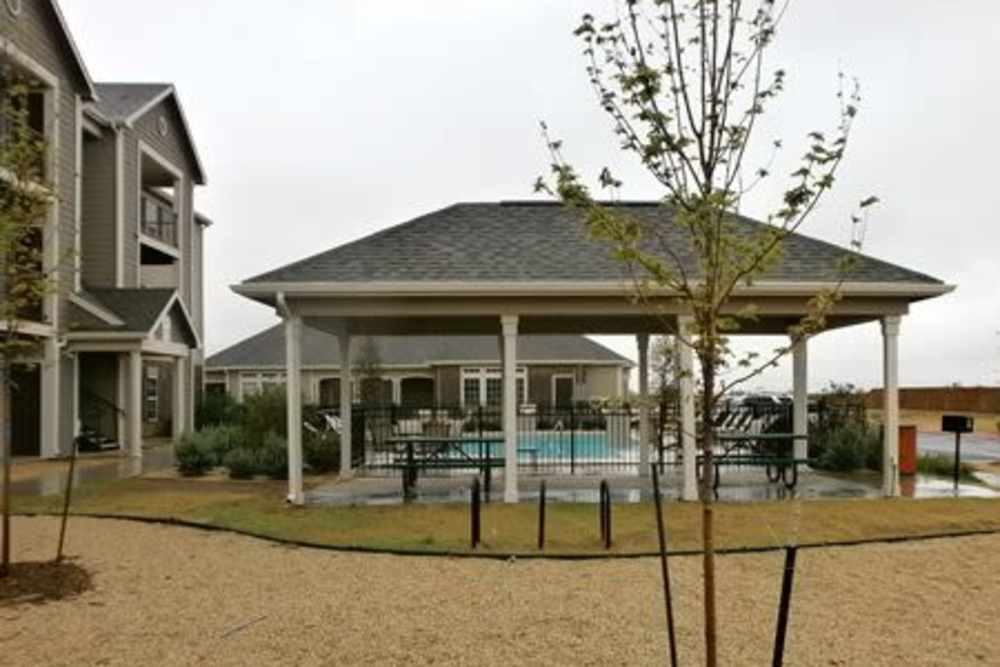 Poolside cabana at apartment community at Gateway Plaza Apartments in Midland, Texas
