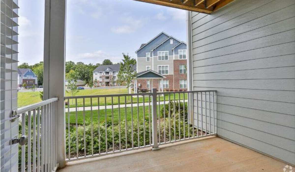 Private balcony with community view at Palisades at Waters Edge in Mooresville, North Carolina