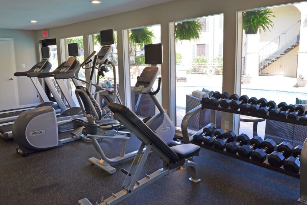 cardio equipment in fitness center at The Fountains of Preston Hollow in Dallas, Texas