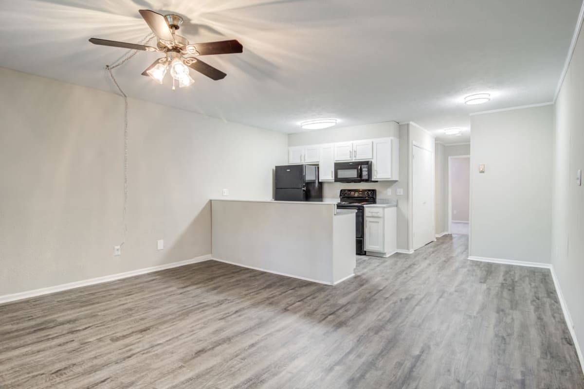 Wood-style flooring in an apartment living room at Element at 3900 in Macon, Georgia