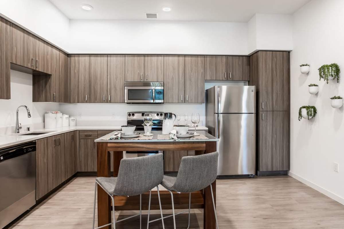 kitchen island dining table at Ageno Apartments in Livermore, California