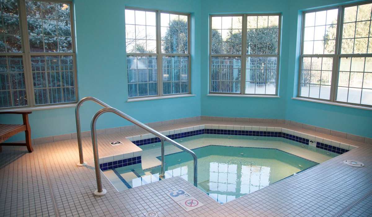 Indoor spa hot tub at Quail Run in Middleton, Wisconsin