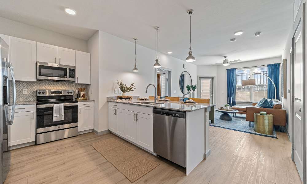 Island kitchen at Main and Mill in Lewisville,Texas