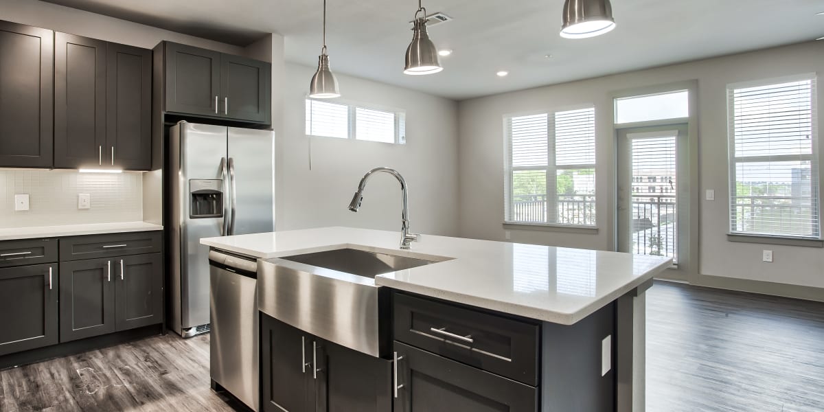 Kitchen island at Two99 Monroe in Roanoke, Texas