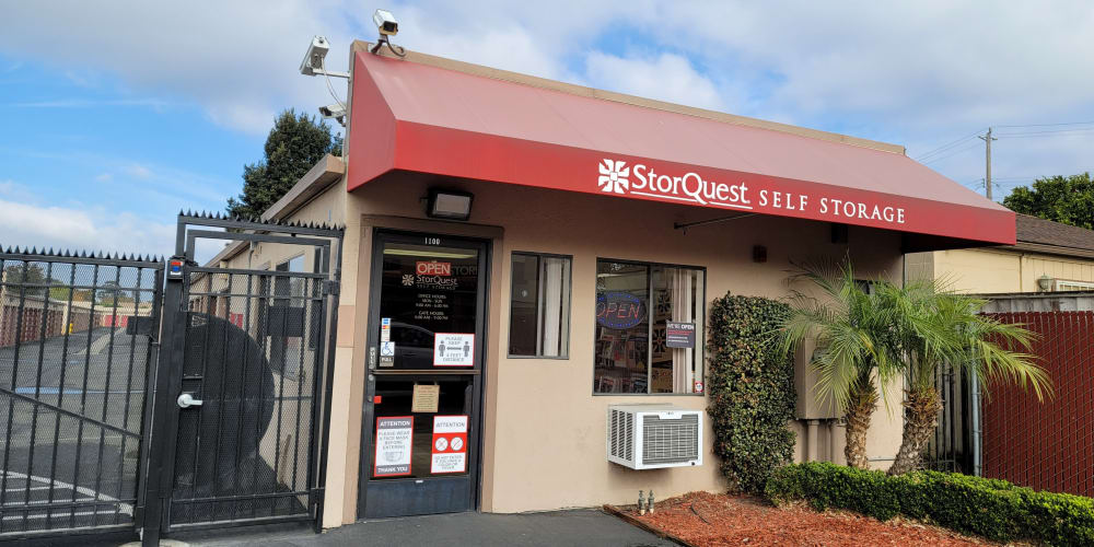 Exterior of the main entrance at StorQuest Self Storage in San Leandro, California
