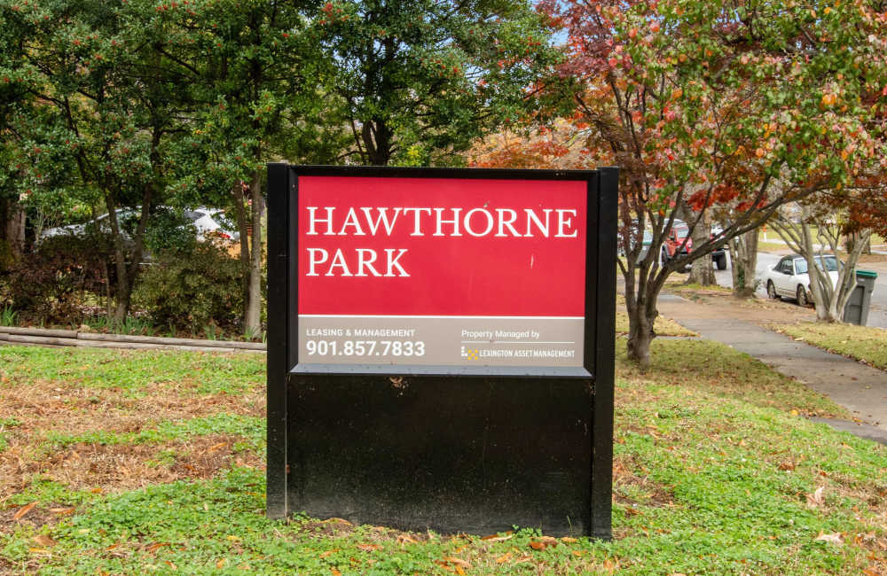 Property signage at Hawthorne Park in Memphis,Tennessee