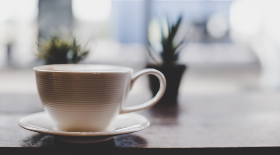 Coffee cup on a table at Retreat at Ragan Park in Macon, Georgia