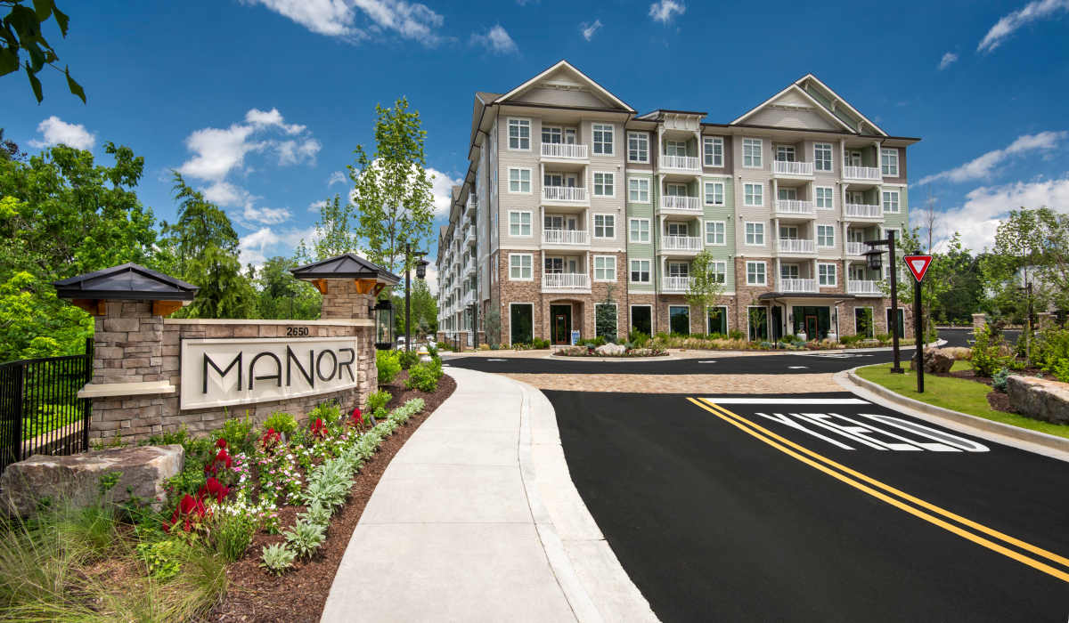 Community entrance with signage at The Row at Barrett, Kennesaw, Georgia