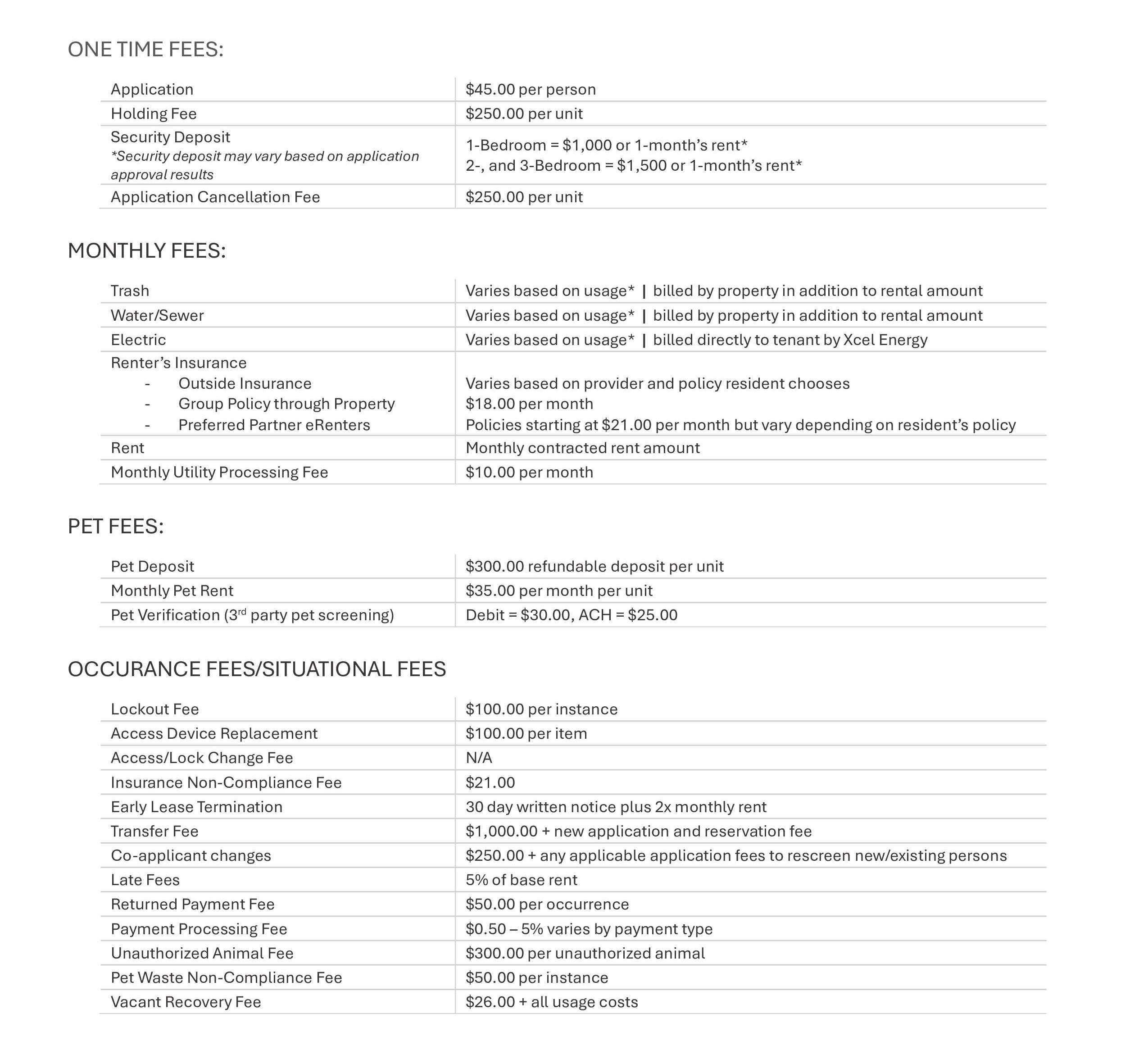 Fee Transparency at Union at the Park in Denver, Colorado