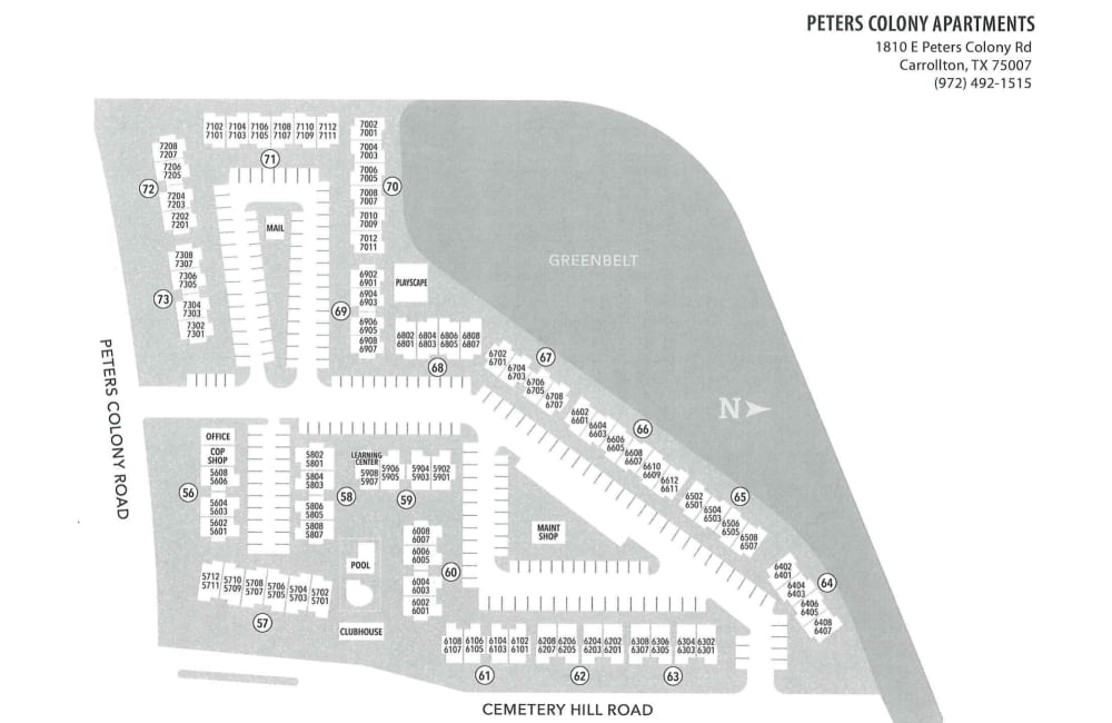Site map at Peters Colony in Carrollton, Texas
