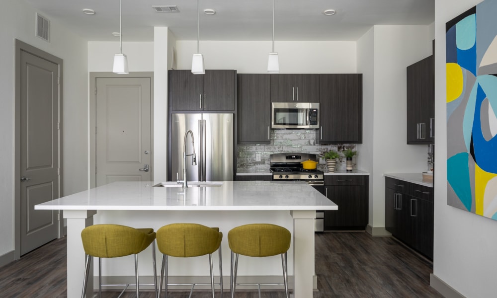 Model kitchen at Bellrock Summer Street in Houston, Texas