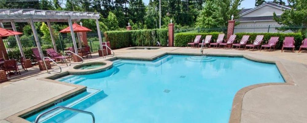 The sparkling community swimming pool at The Gables in Ridgeland, Mississippi